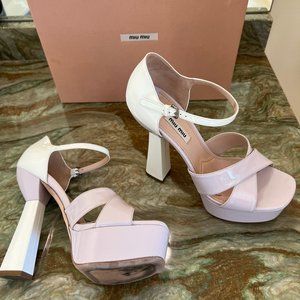 Miu Miu Platform High Heel Sandal White Patent and Pale Purple